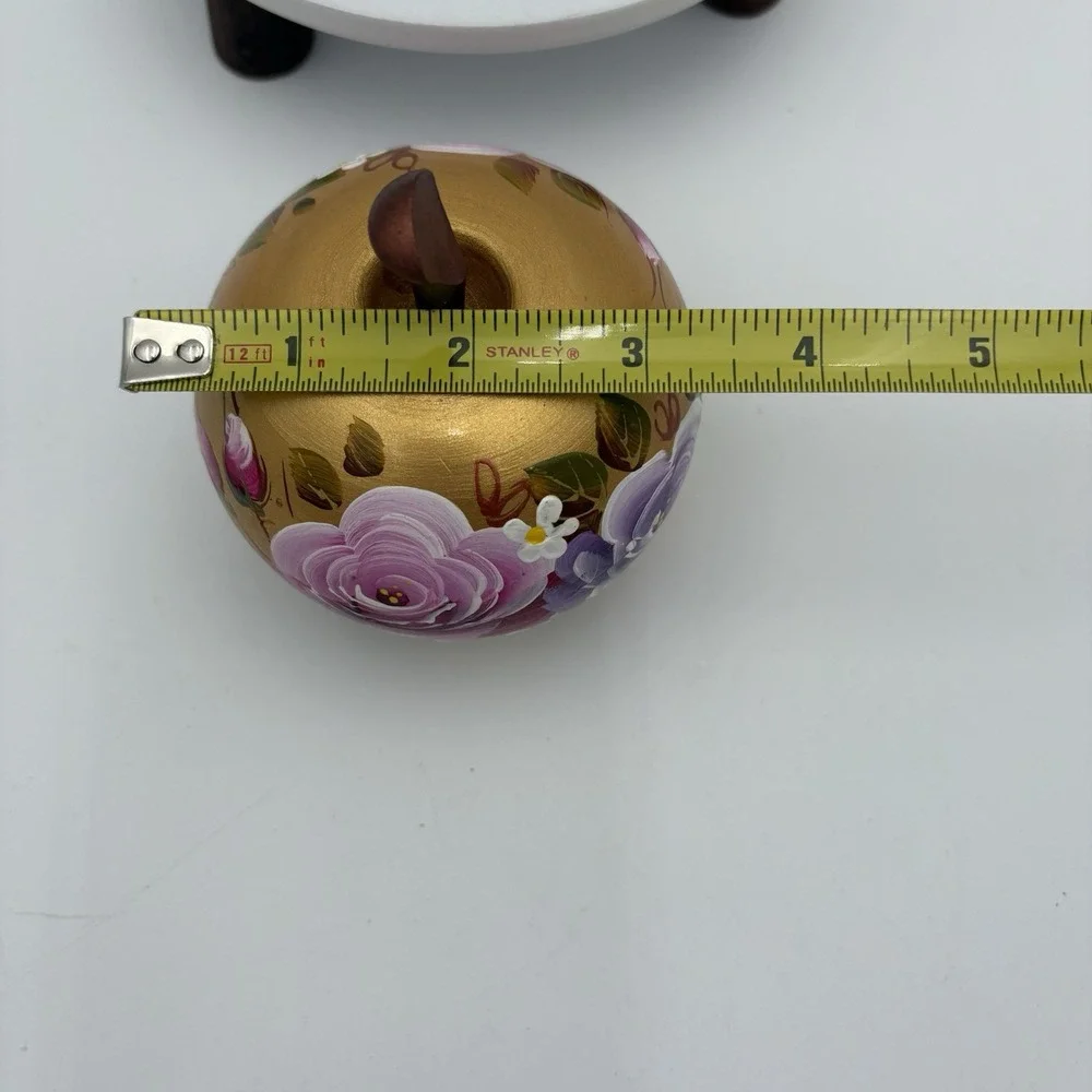 Hand-Painted Wooden Apple Trinket Dish Gold Shimmer‎